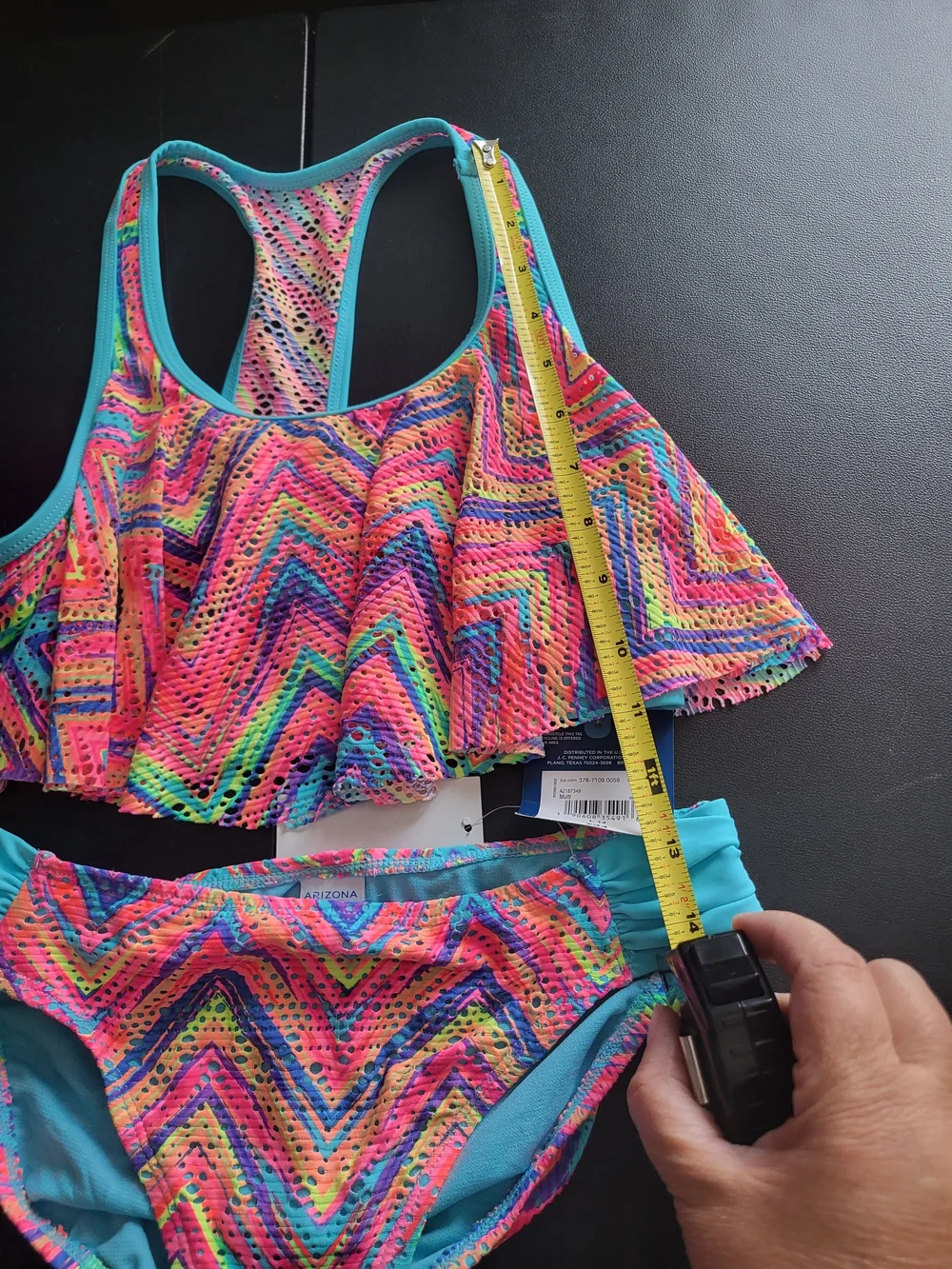 Girls' Rainbow Chevron Ruffle Tankini - Teal Trim